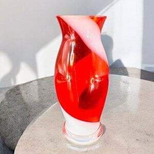 Art Glass Vase‎ With White Red Lines All Over Glass Vase Vessel House Decor Vase